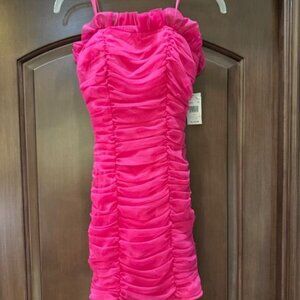 Blondie Nites HOCO Homecoming Pink Mesh Shire Sheath Mini Dress NEW NWT SZ 3